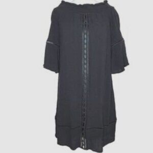 Black Off-Shoulder Dress With Lace Trim Size M